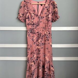 Express Mauve Floral Midi Dress with Navy & Peach Print